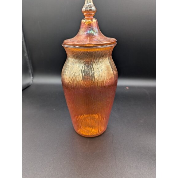 Antique Jeanette Glass Marigold Tree Bark Lidded Urn Jar - Picture 3 of 11